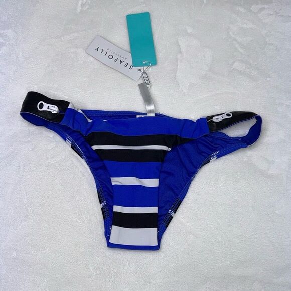Seafolly Walk The Line Brazilian Bikini Bottom Blue Ray Size 2 - Picture 5 of 7